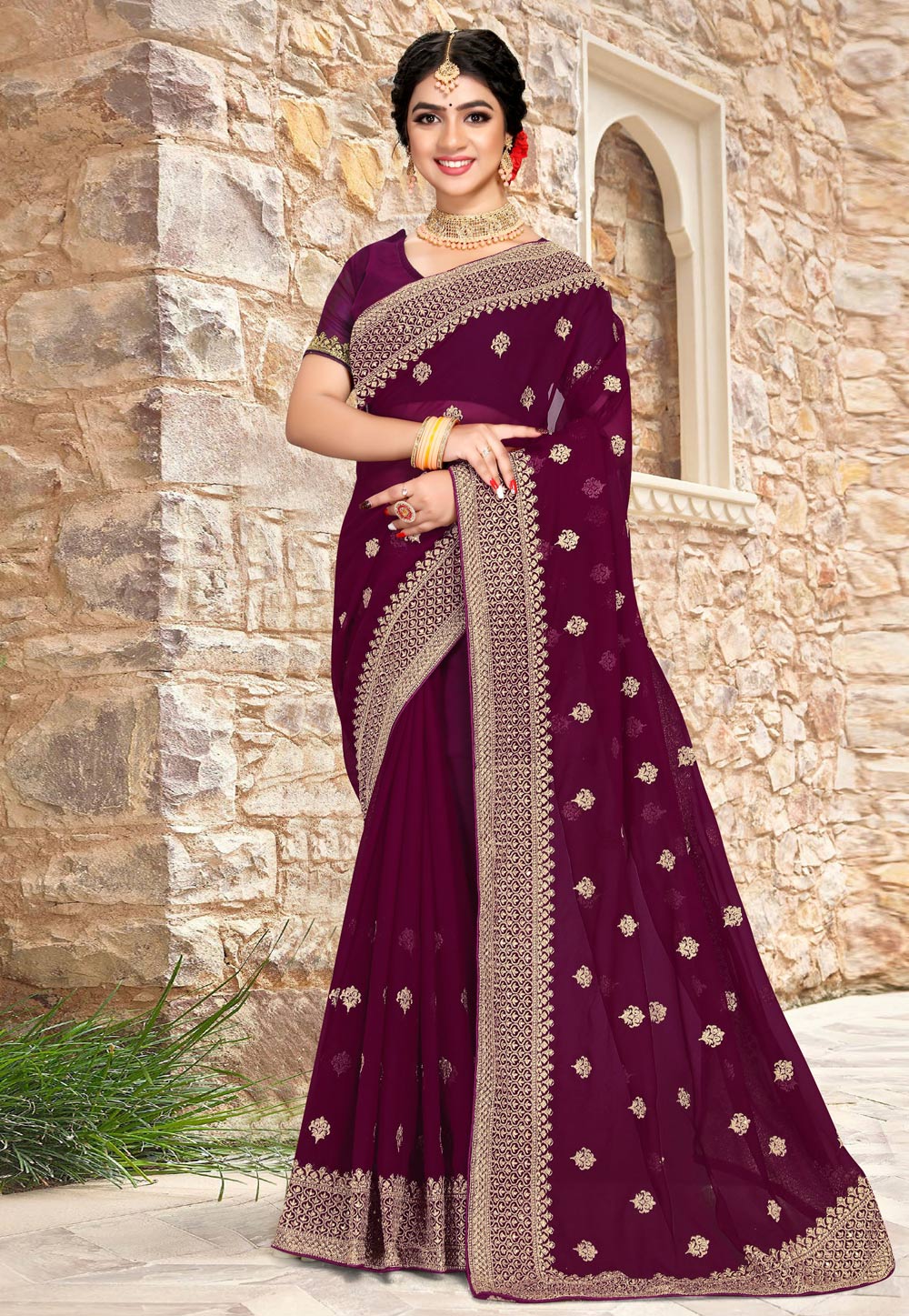 Purple Georgette Saree With Blouse 258498