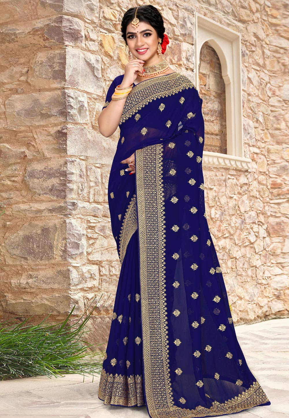 Blue Georgette Saree With Blouse 258499