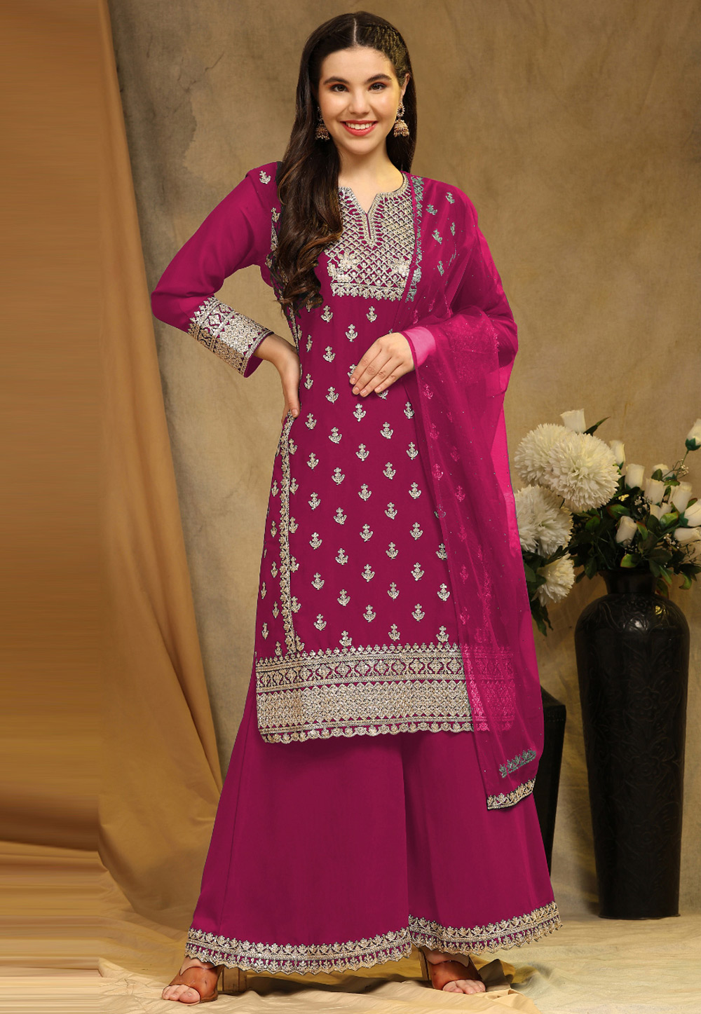 Magenta Faux Georgette Pakistani Suit 276033