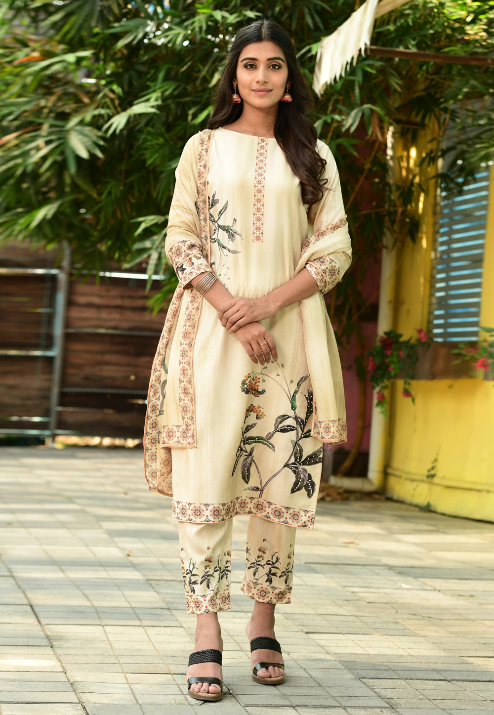 Light Yellow Cotton Readymade Pant Style Suit 223992