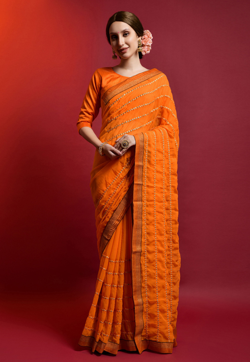 Orange Georgette Saree With Blouse 275989