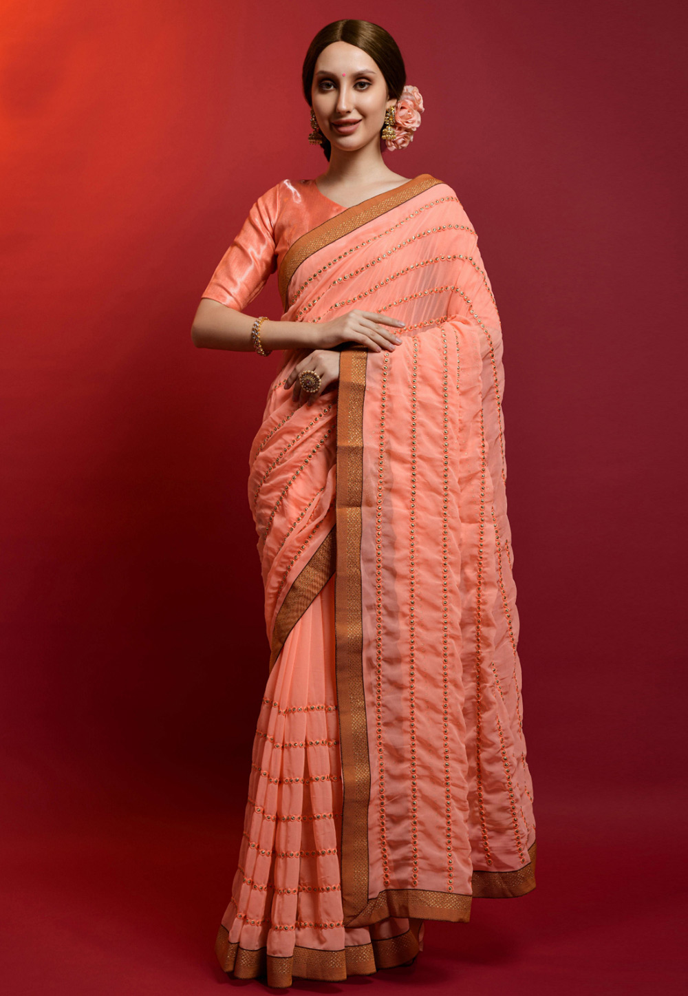 Peach Georgette Saree With Blouse 275992