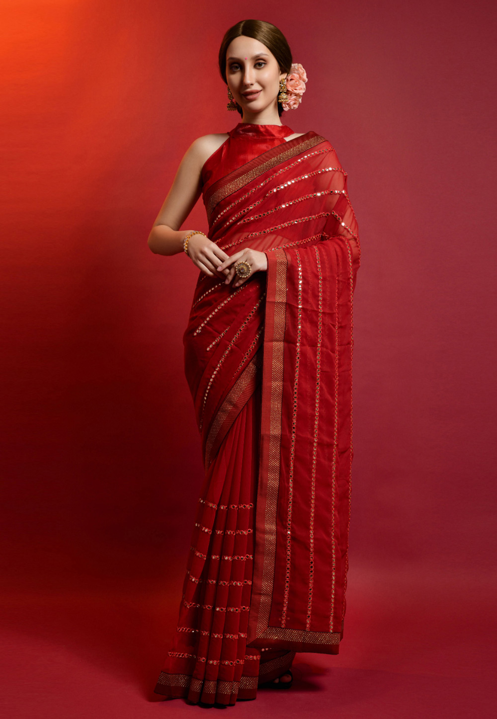 Red Georgette Saree With Blouse 275994