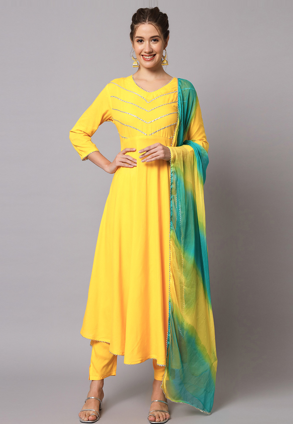 Yellow Rayon Readymade Anarkali Suit 276154