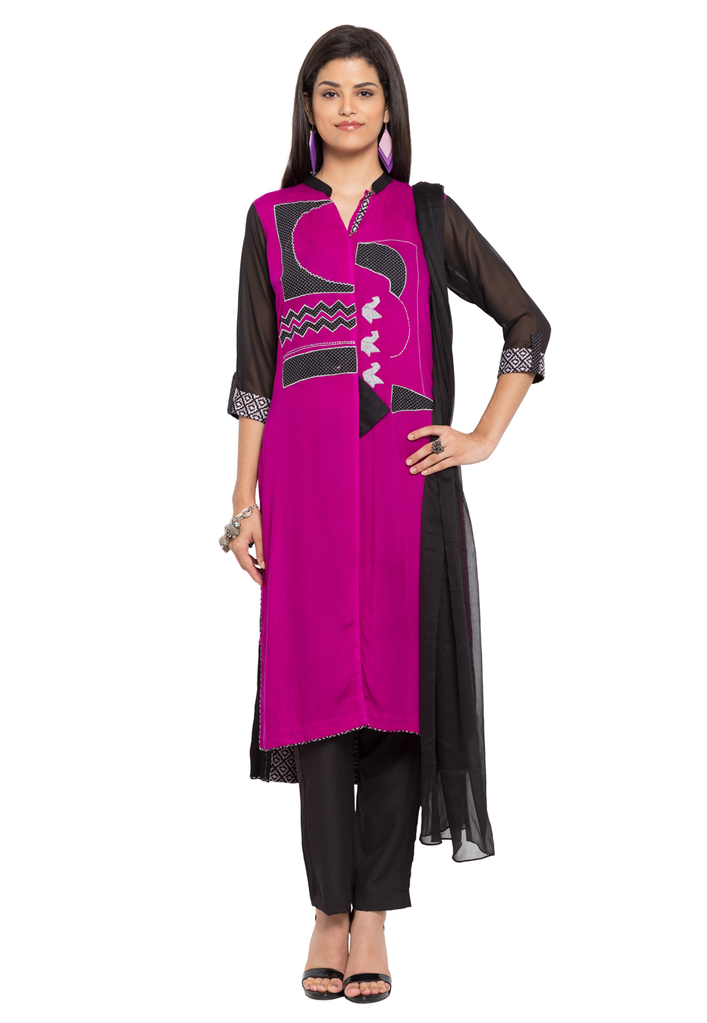 Magenta Cotton Readymade Pant Style Suit 230461