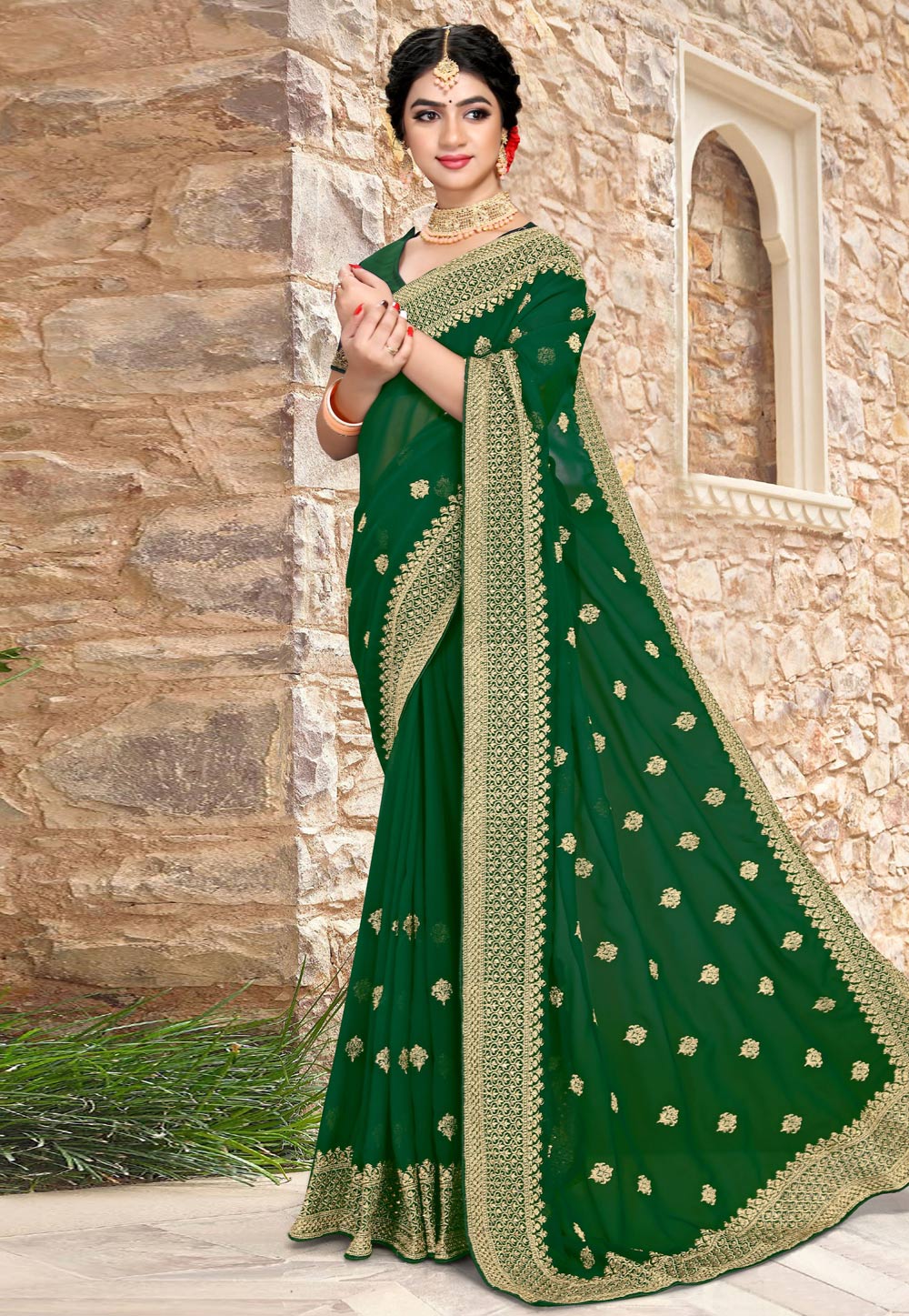 Green Georgette Saree With Blouse 258501