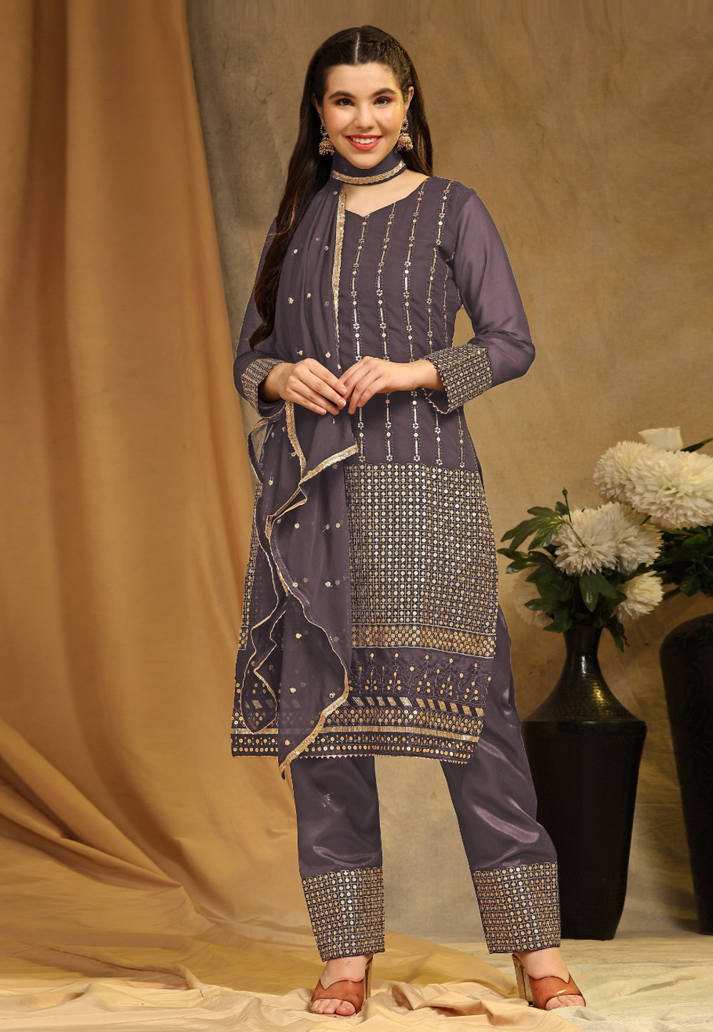 Light Purple Faux Georgette Kameez With Pant 276164