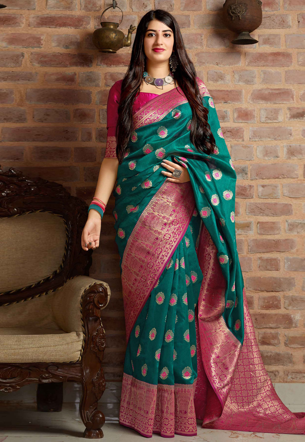 Teal Banarasi Silk Festival Wear Saree 184104
