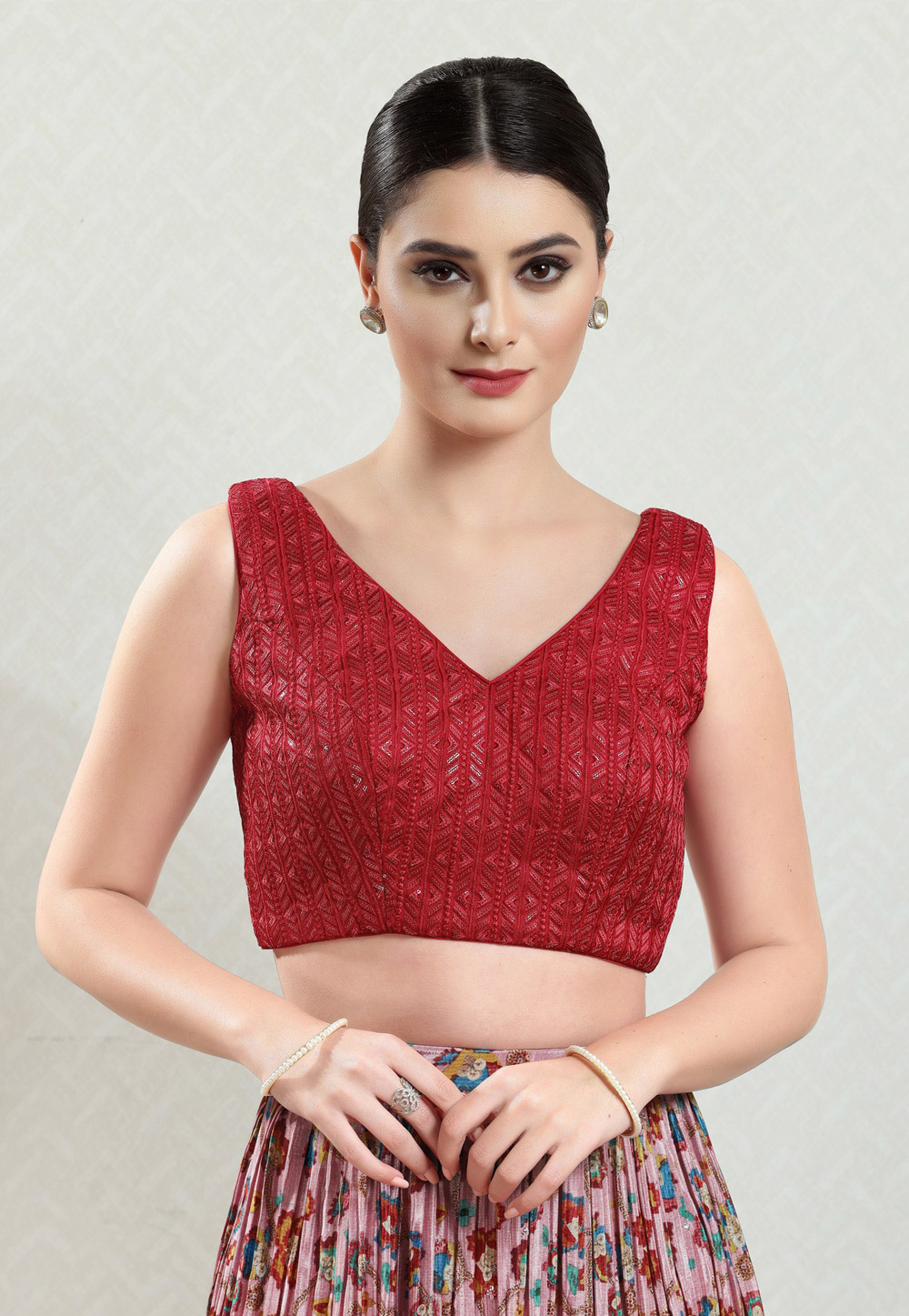Red Brocade Readymade Blouse 276191