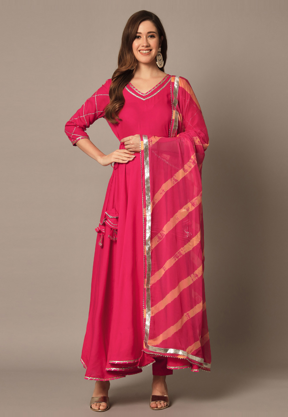 Pink Rayon Readymade Anarkali Suit 276312