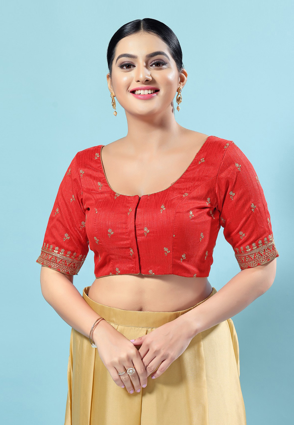 Red Silk Readymade Blouse 276319