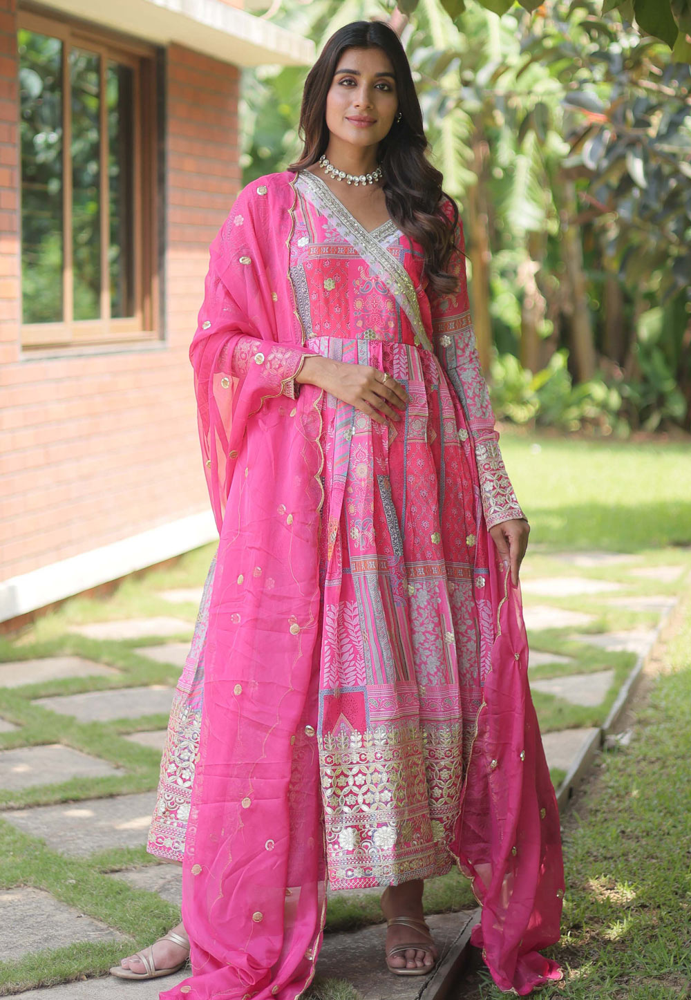 Pink Silk Long Anarkali Suit 276414