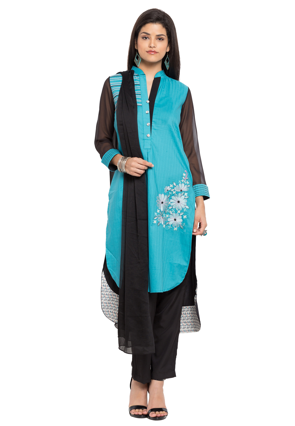 Sky Blue Cotton Readymade Pant Style Suit 230464
