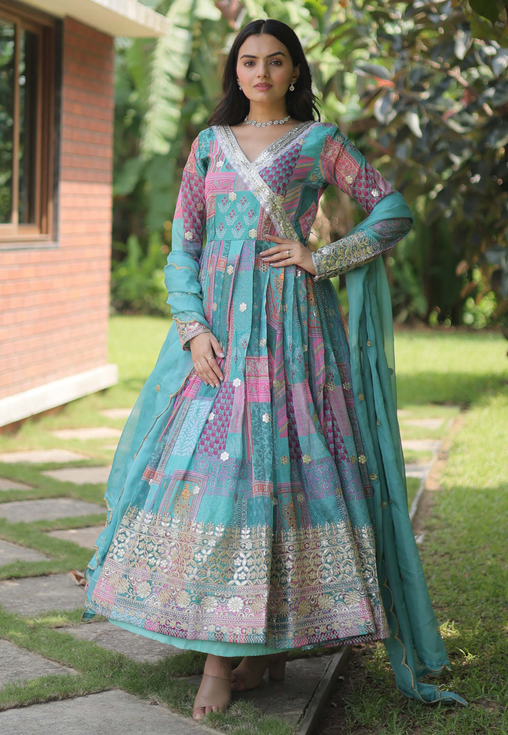 Blue Satin and silk Anarkali Suits - ASU2250