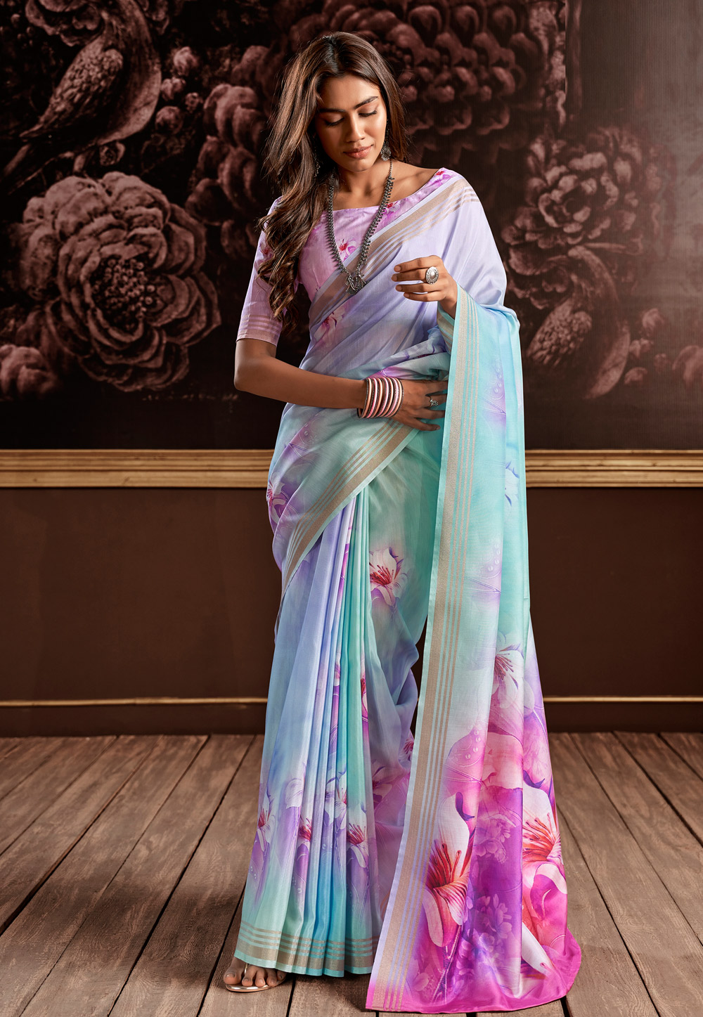 Lavender Silk Saree With Blouse 271638