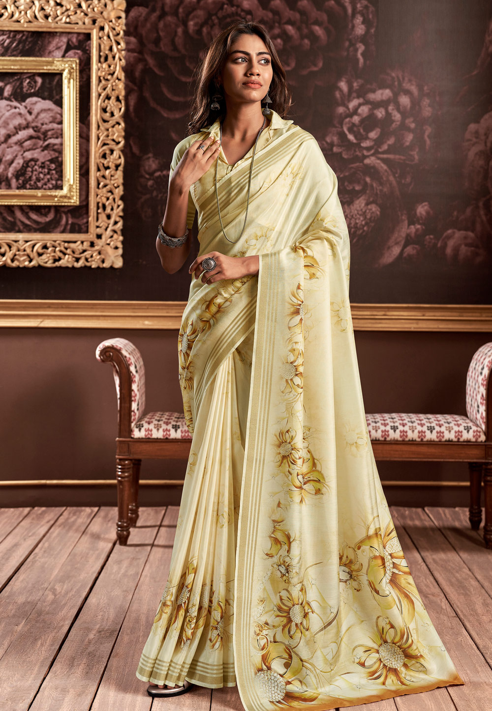 Cream Silk Saree With Blouse 271640