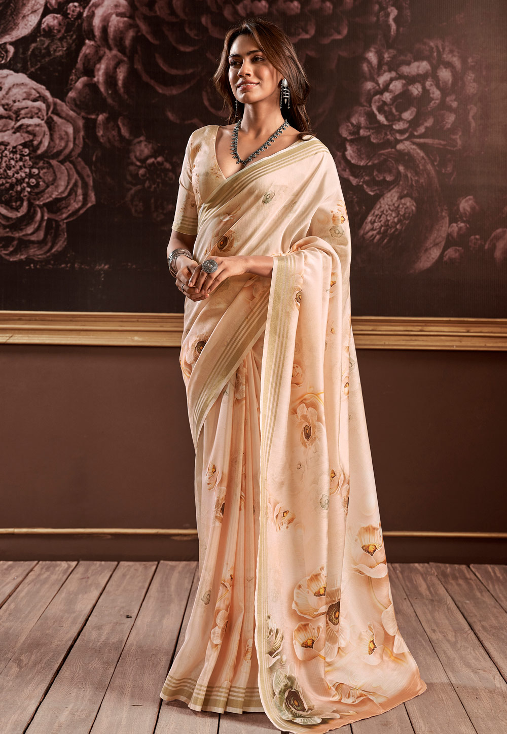 Beige Silk Saree With Blouse 271642