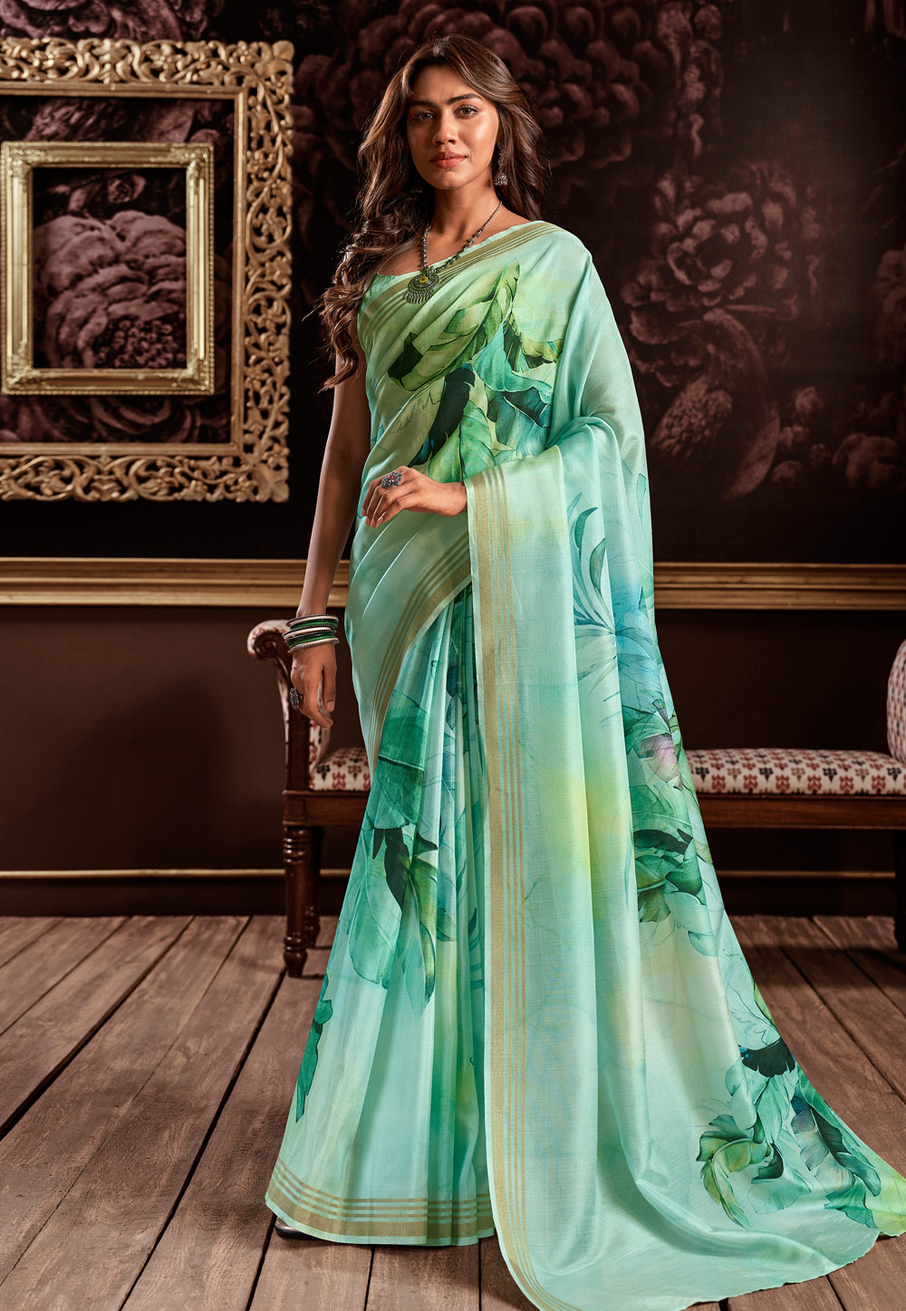 Sea Green Silk Saree With Blouse 271644