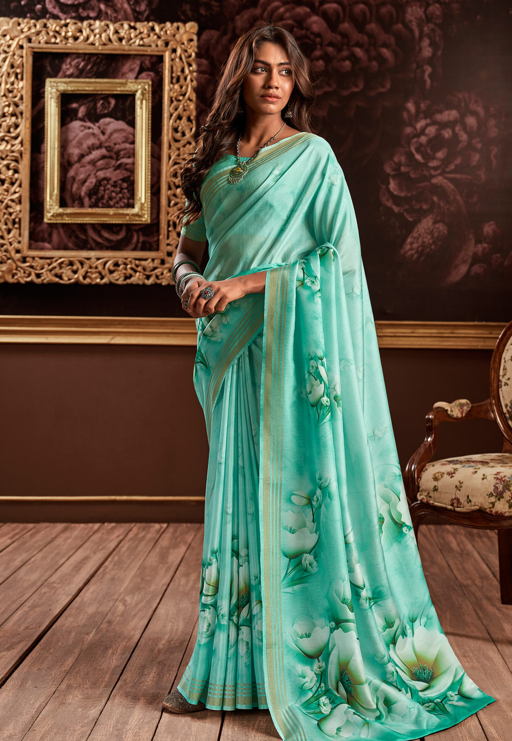 Sea Green Silk Saree With Blouse 271647