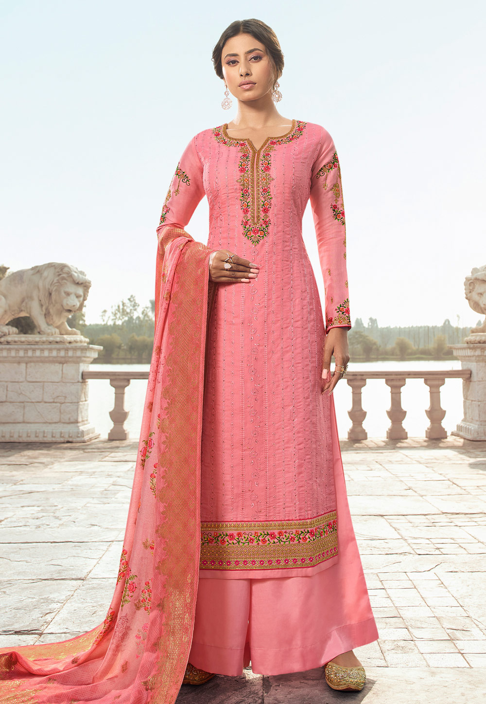 Pink Tussar Palazzo Suit 199184