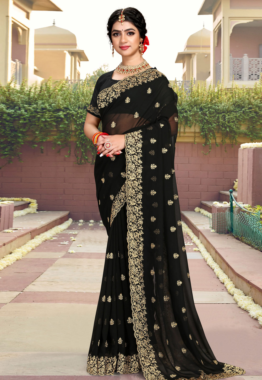 Black Georgette Saree With Blouse 258487