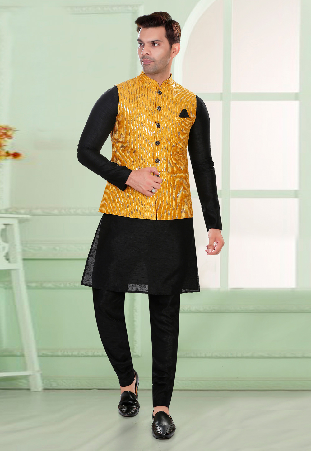 Selyem Men Kurta Churidar Ethnic Jacket Set - Buy Selyem Men Kurta Churidar  Ethnic Jacket Set Online at Best Prices in India | Flipkart.com