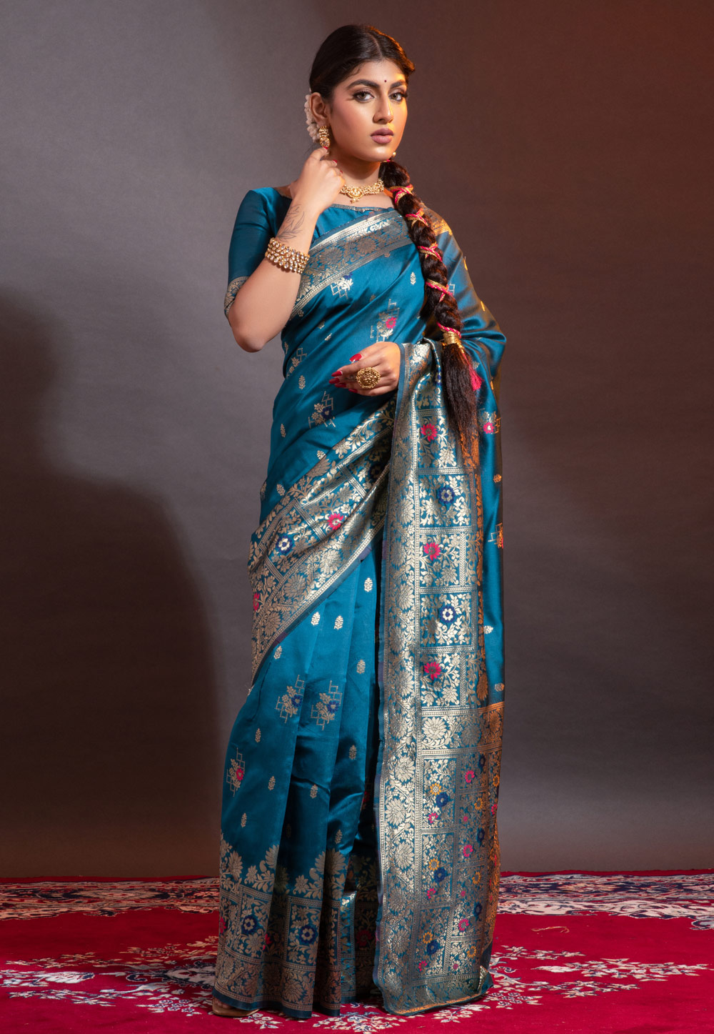 Blue Banarasi Silk Saree With Blouse 257483
