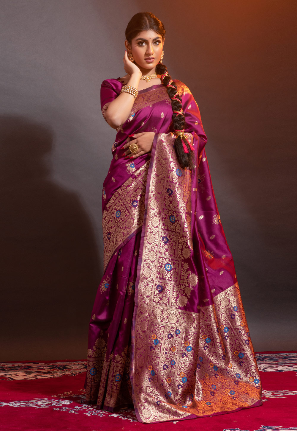 Purple Banarasi Silk Saree With Blouse 257484