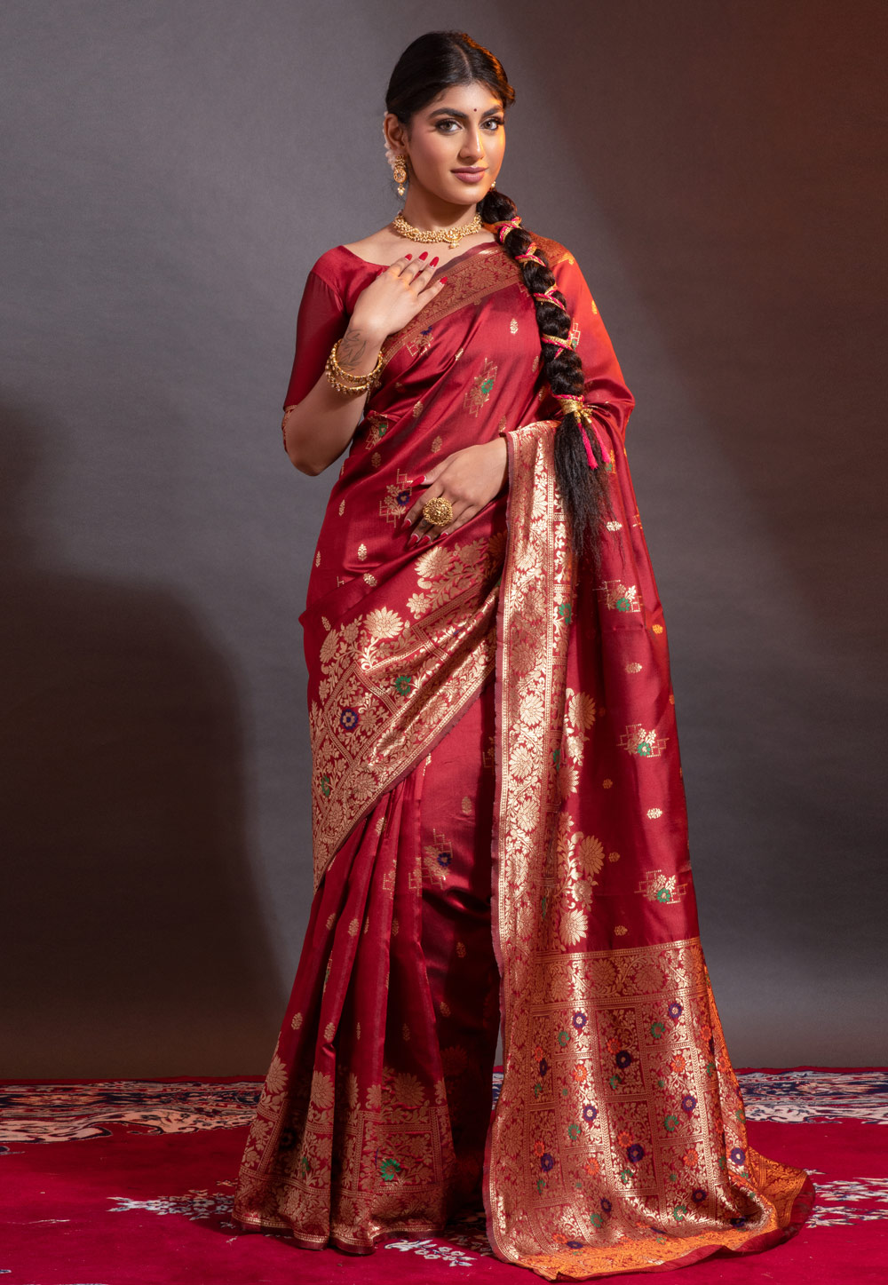 Maroon Banarasi Silk Saree With Blouse 257486