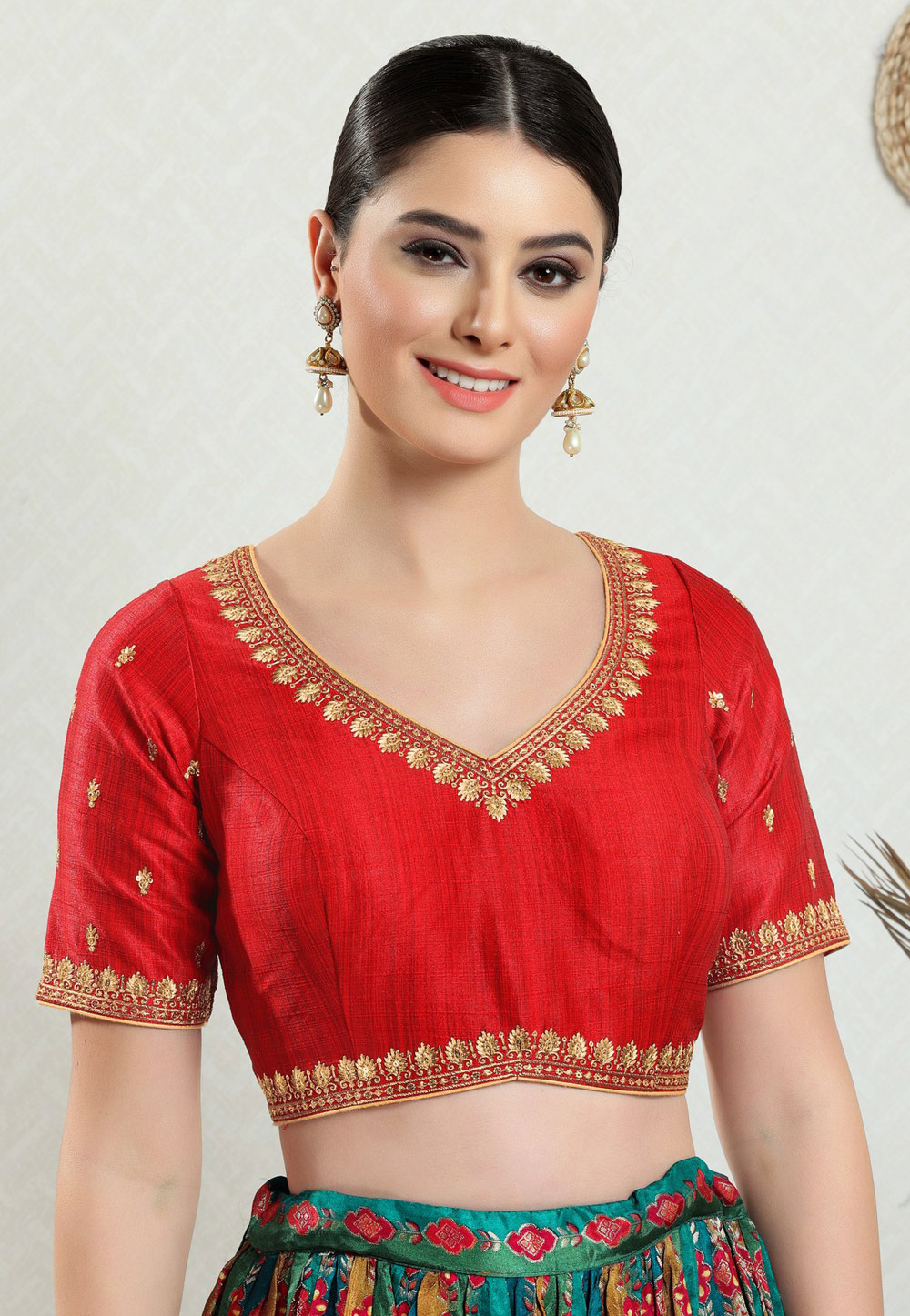 Red Silk Readymade Blouse 276476