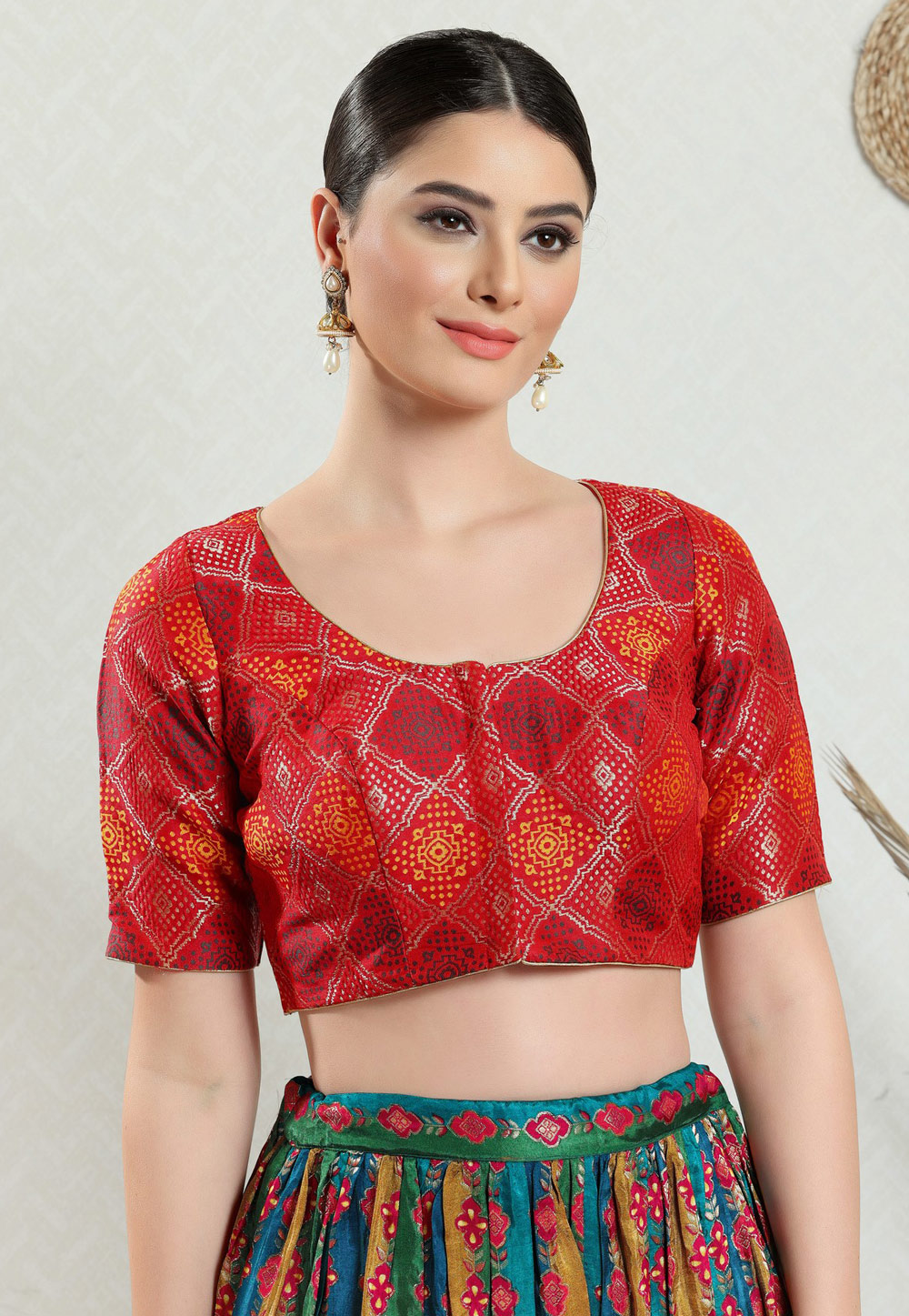 Red Brocade Readymade Blouse 276480