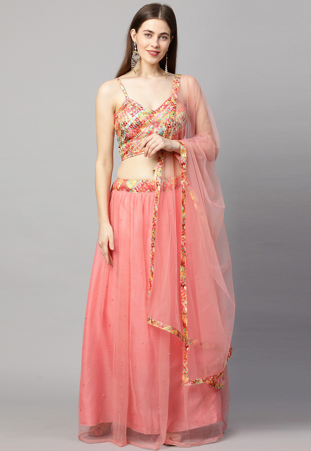 Pink Net Lehenga Choli 276599