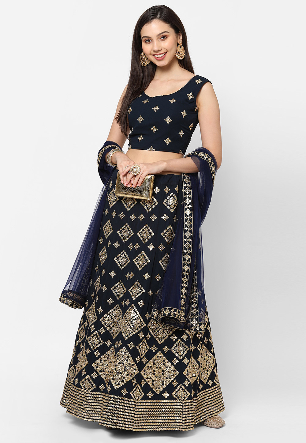 Navy Blue Georgette Lehenga Choli 276593