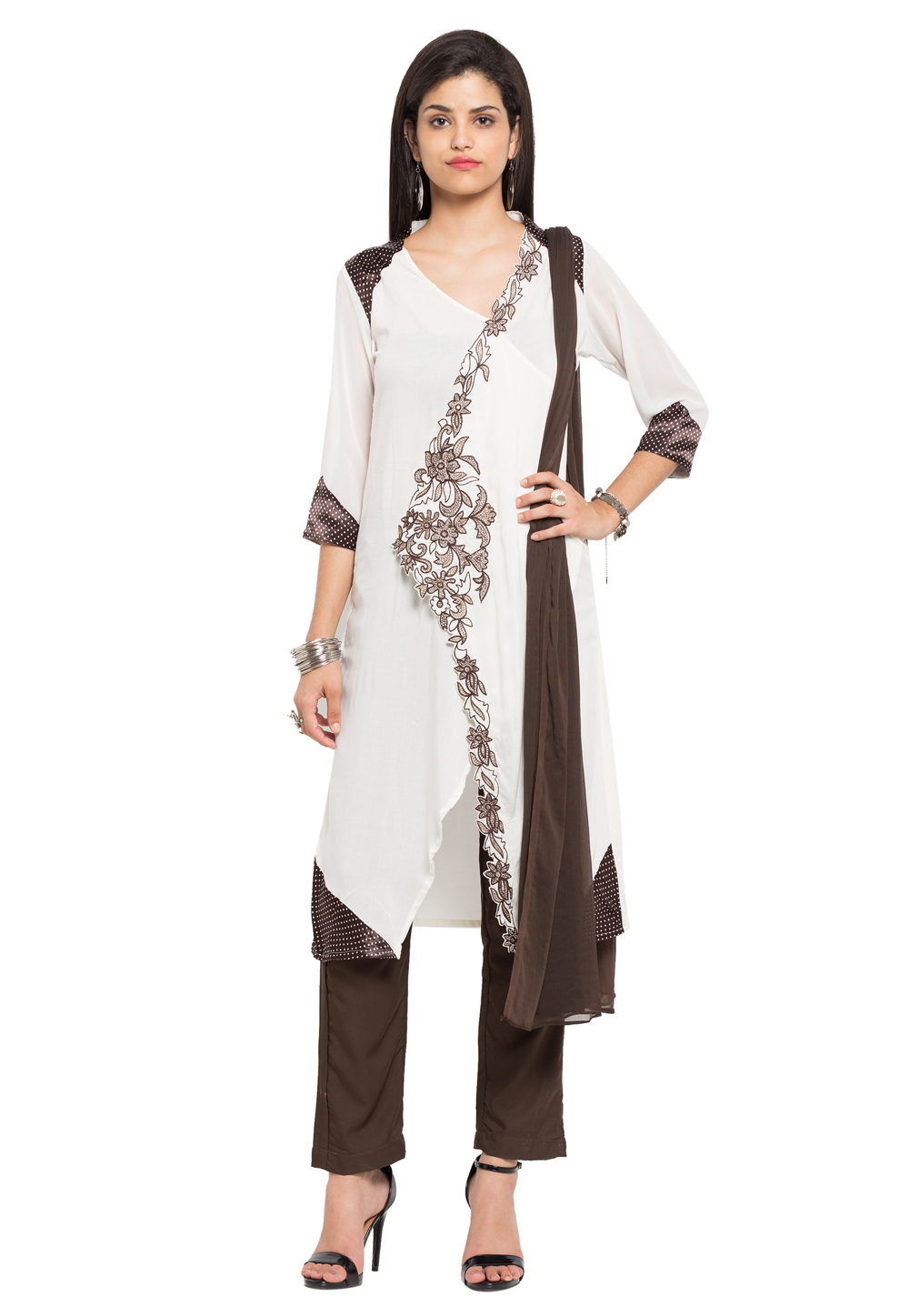 Off White Cotton Readymade Pant Style Suit 230465