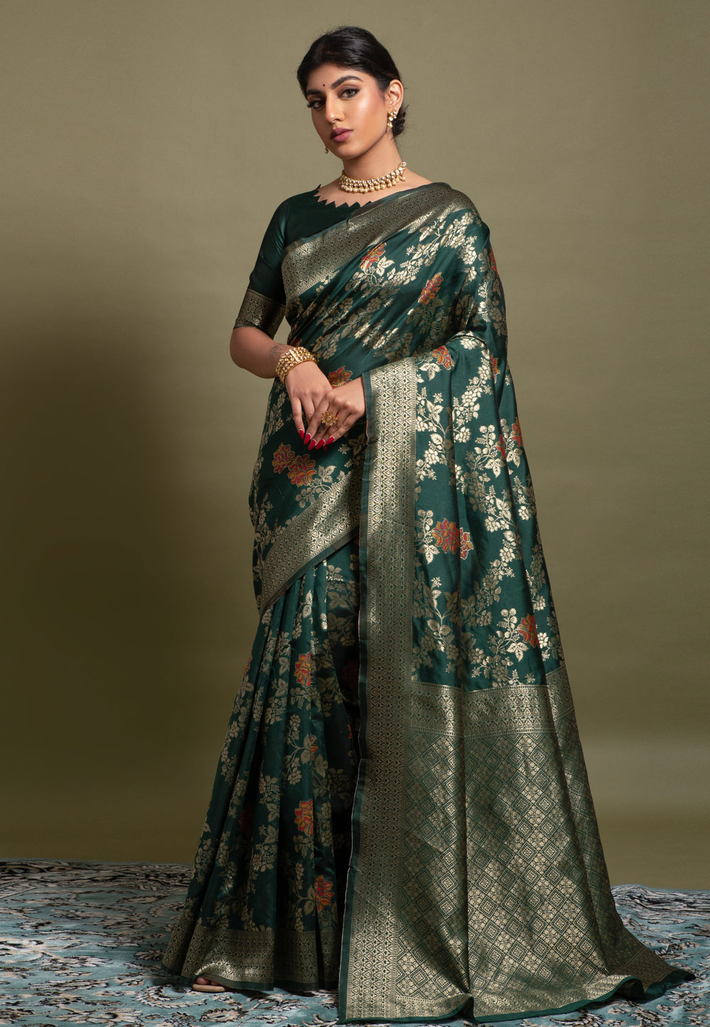 Green Banarasi Silk Saree With Blouse 257605