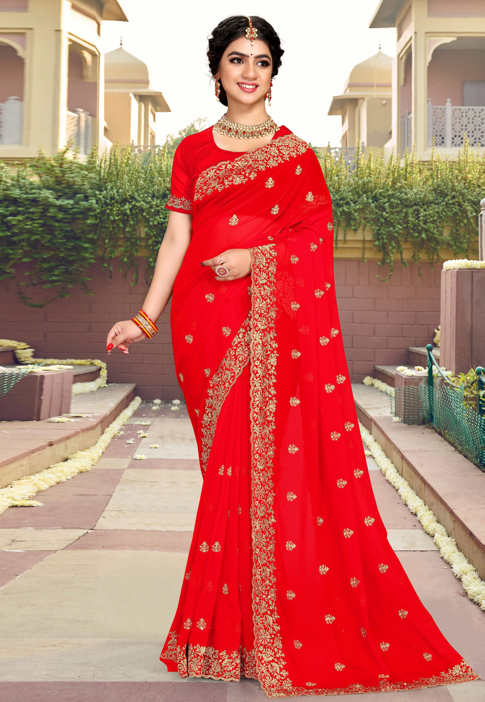 Red Georgette Saree With Blouse 258489