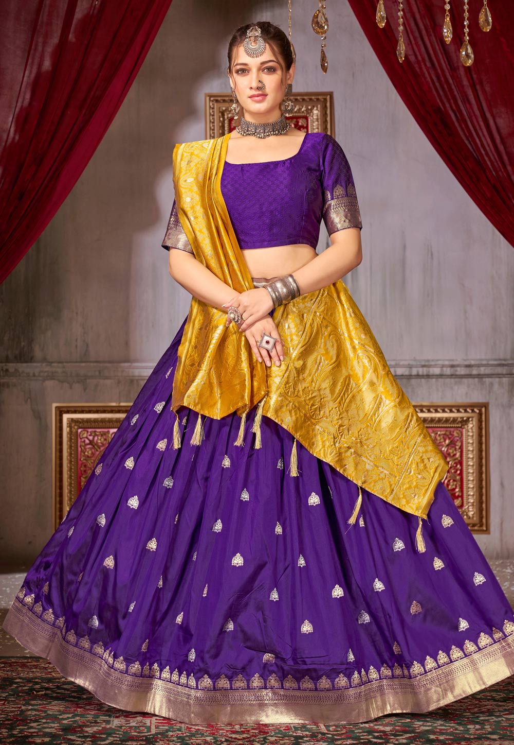 Purple Jacquard Silk Lehenga Choli 276854