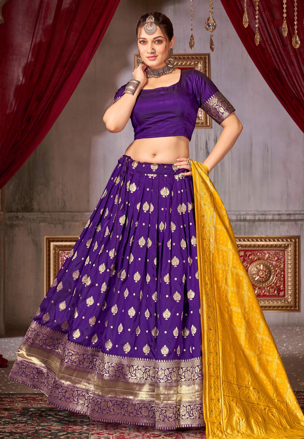 Purple Jacquard Silk Lehenga Choli 276858