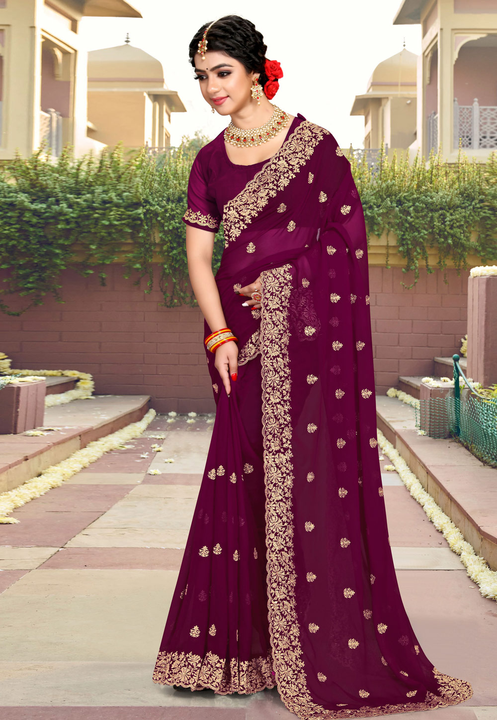 Purple Georgette Saree With Blouse 258490