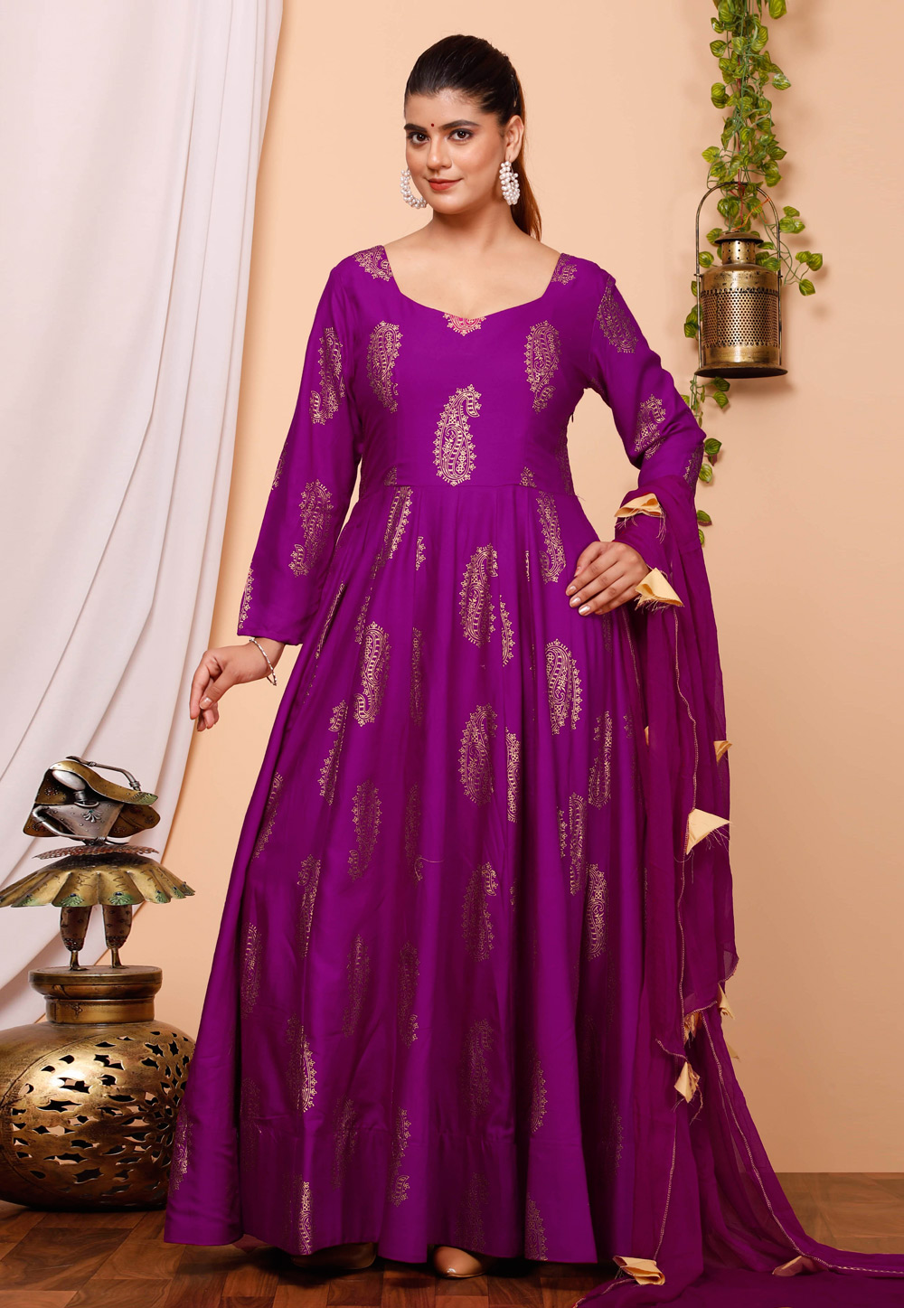 Purple Nazneen Readymade Anarkali Suit 277119