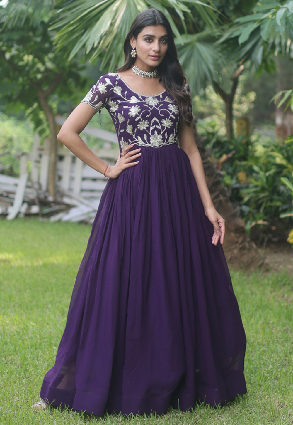 Purple Faux Georgette Gown 277122