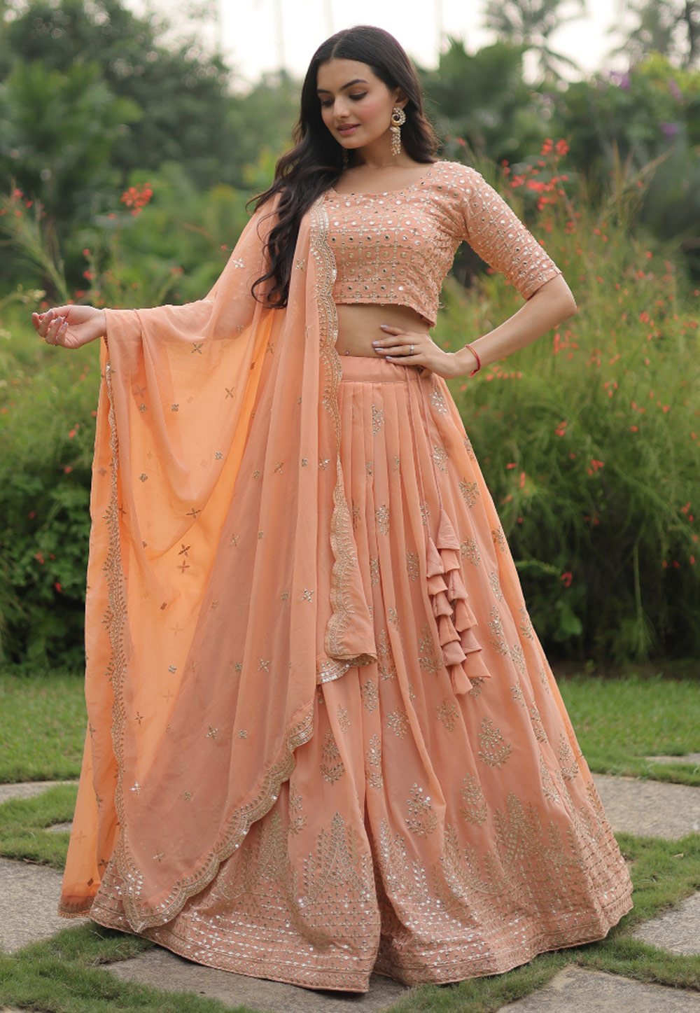 Lehenga Skirt With Color Embroidered Blouse And Dupatta | Shilpi Gupta