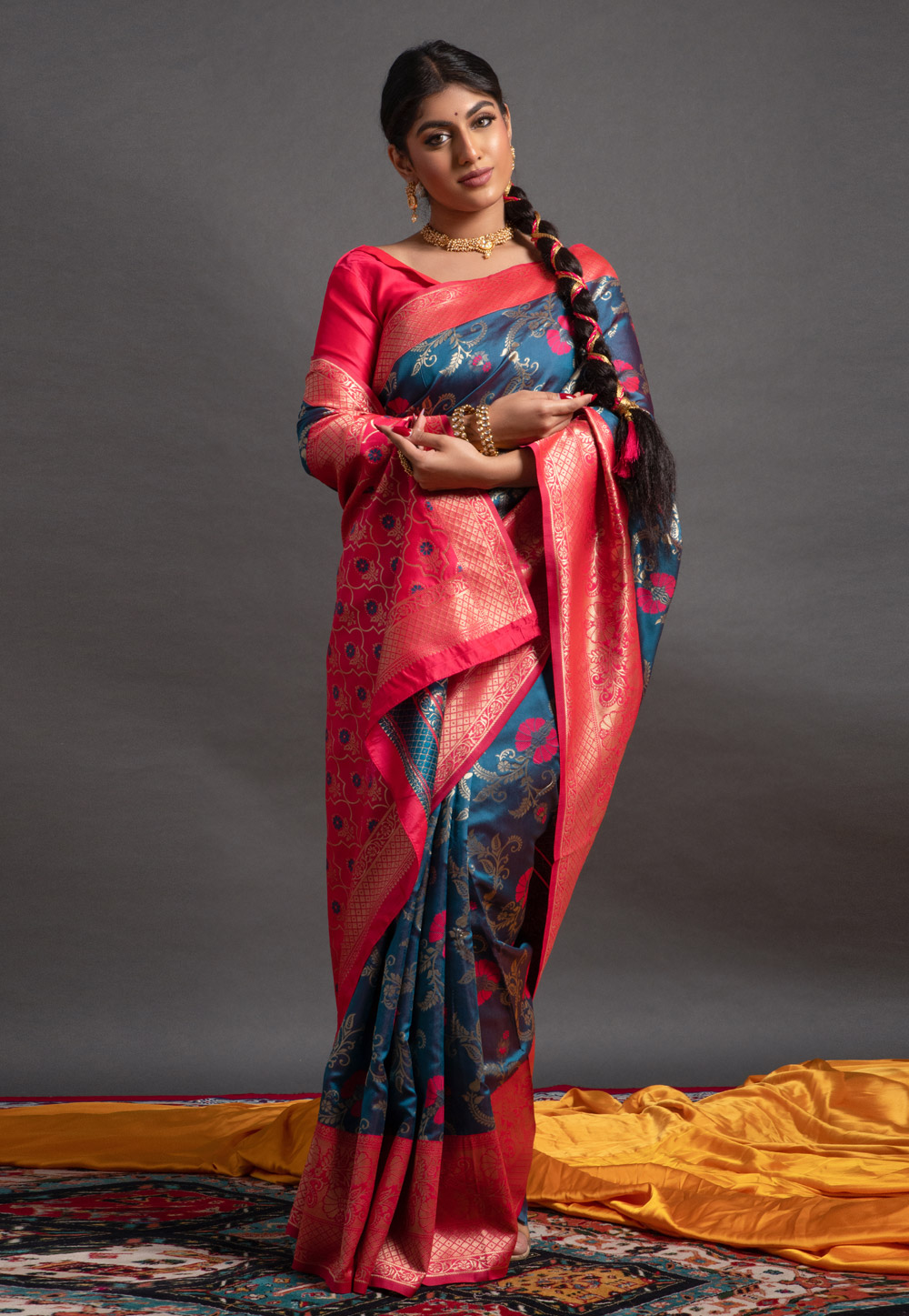 Teal Banarasi Silk Saree With Blouse 260898