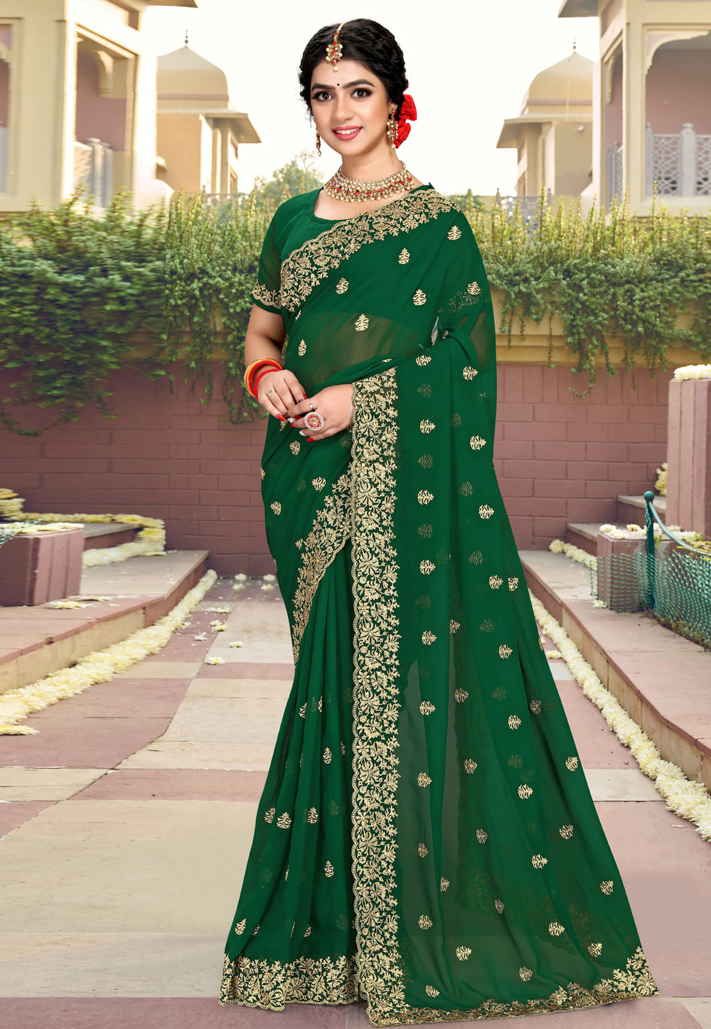 Green Georgette Saree With Blouse 258493