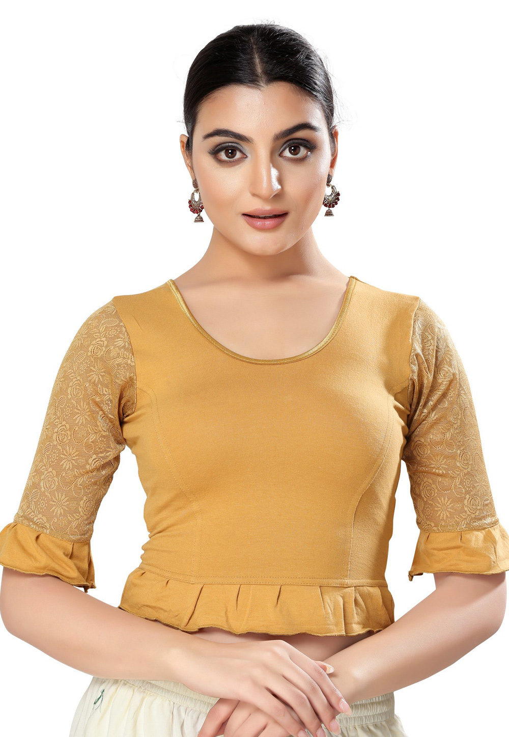 Beige Cotton Readymade Blouse 277357