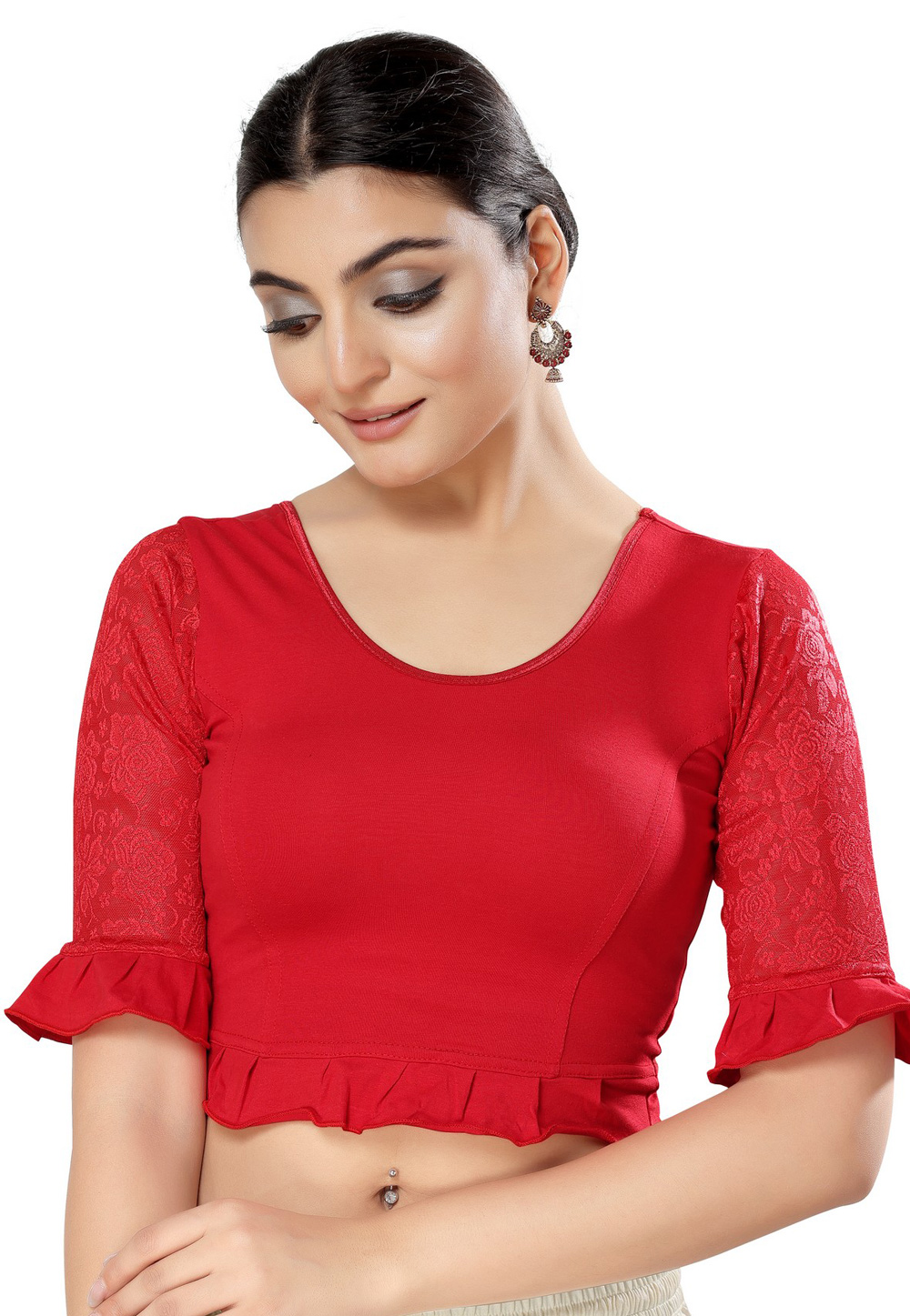 Red Cotton Readymade Blouse 277359