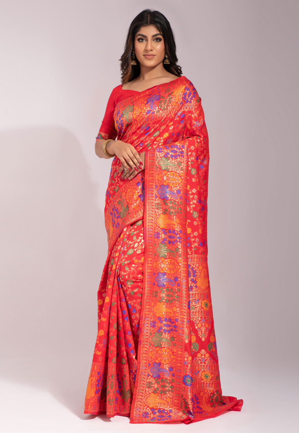 Red Banarasi Silk Saree With Blouse 266030