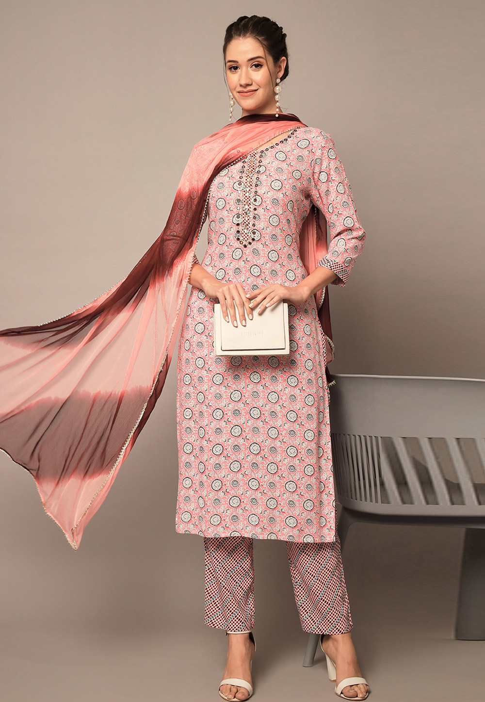 Pink Rayon Readymade Pakistani Suit 277498
