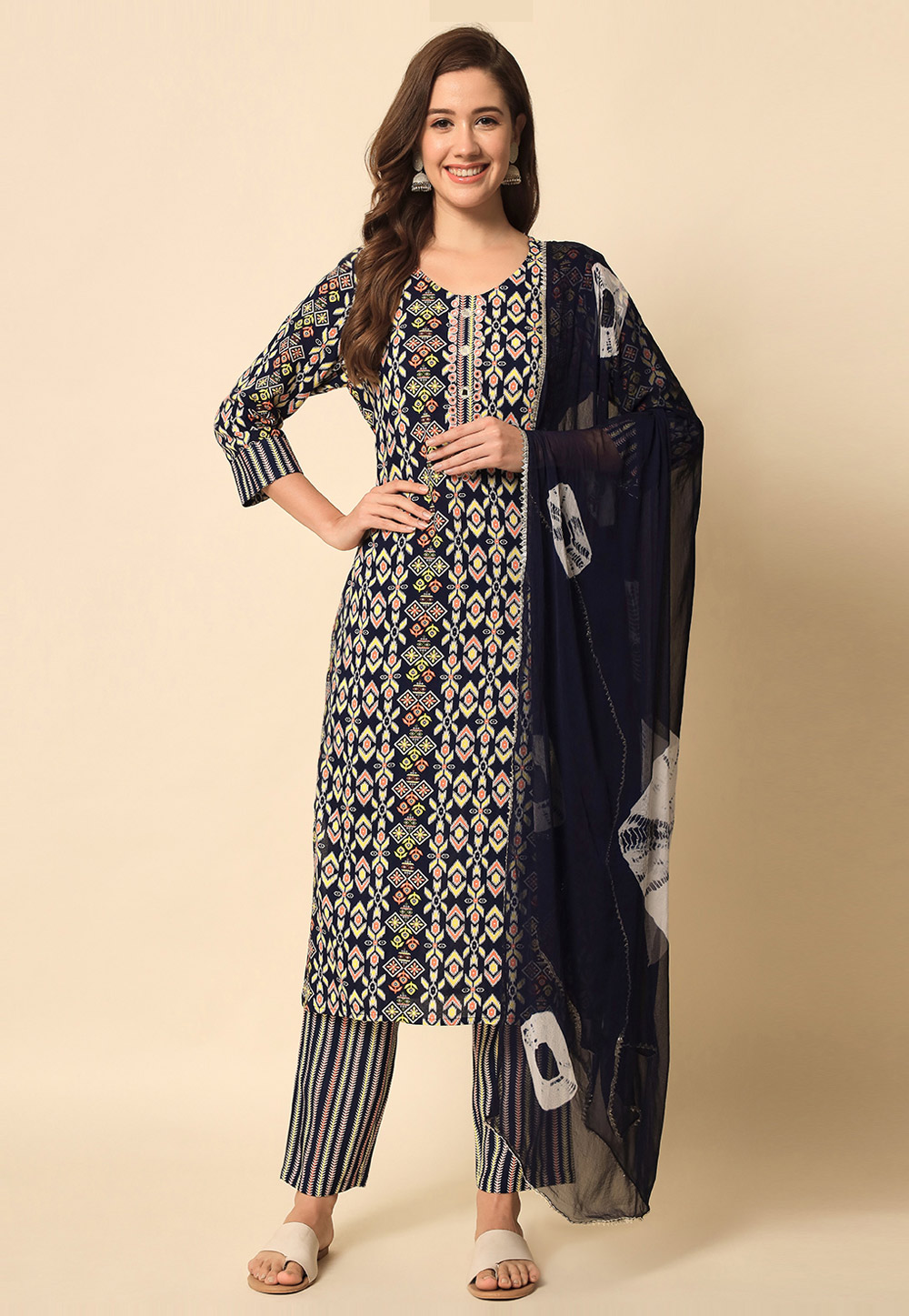 Navy Blue Rayon Readymade Pant Style Suit 277499