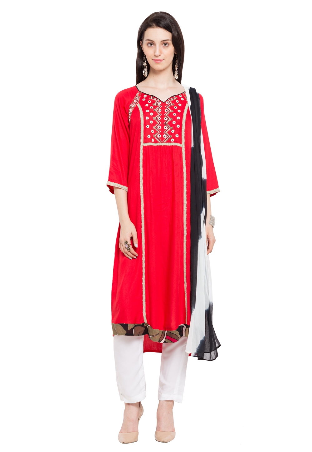 Red Cotton Readymade Pant Style Suit 230470